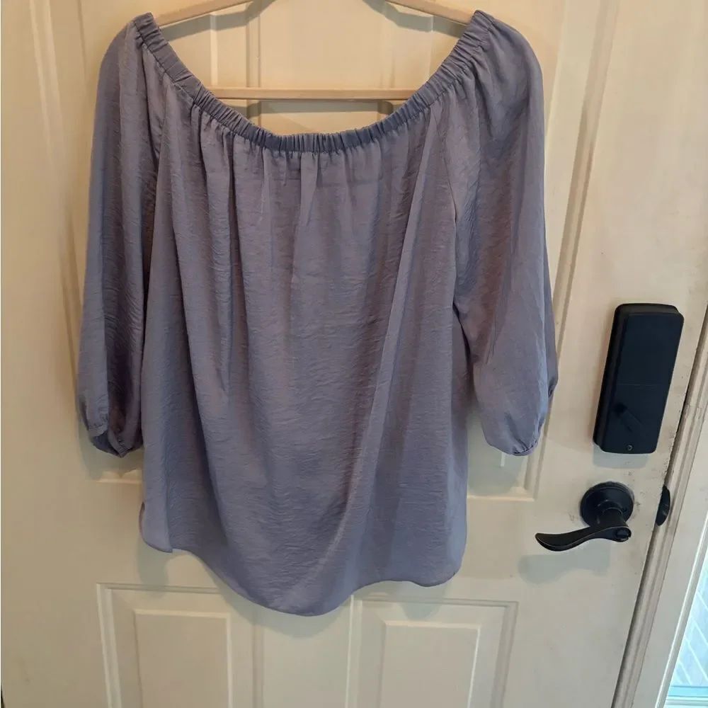 Jondie Chambray Blue 3/4 Sleeve Tie Front Blouse - Picture 3 of 6